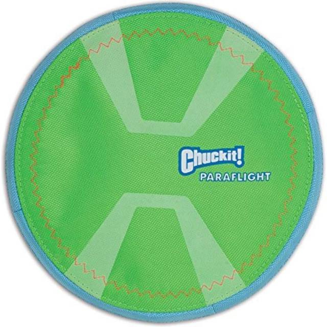Chuckit! Max Glow Paraflight flygande skiva hundleksak – flytande flytande flygblad – hållbar nylonkonstruktion med mjuka gummikanter – för medelstora och stora hundar – storlek stor – 24,8 cm L x