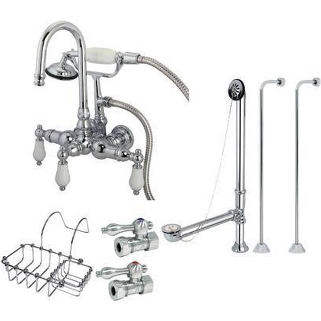 Kingston Brass CCK12T1SS-SB Vintage Wall Mount Gooseneck Clawfoot Tub Filler with Shower Mixer Kit in Polished Chrome