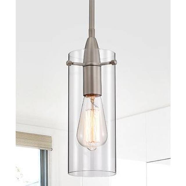 Warehouse of Tiffany MD42-1NI 48 in. Kenni 1-Light Metal & Cylinder Glass Shade Light with Pendant Light, Matte Satin Nickel