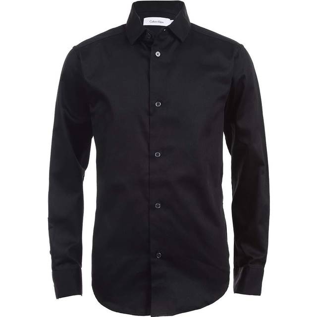 Calvin Klein Boys' Long Sleeve Sateen Dress Shirt  Button-down Style W