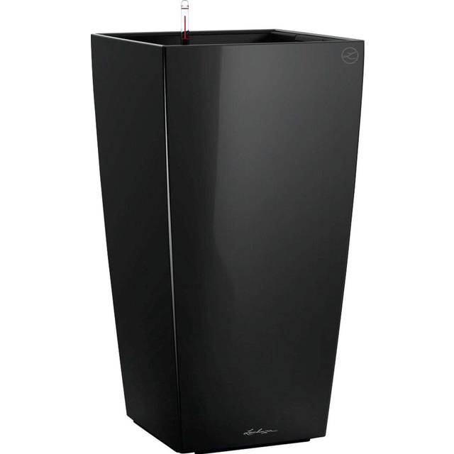 LECHUZA CUBICO 22 Black High Gloss Poly Resin Table Self-Watering Planter with Substrate H41 L22 W22 cm