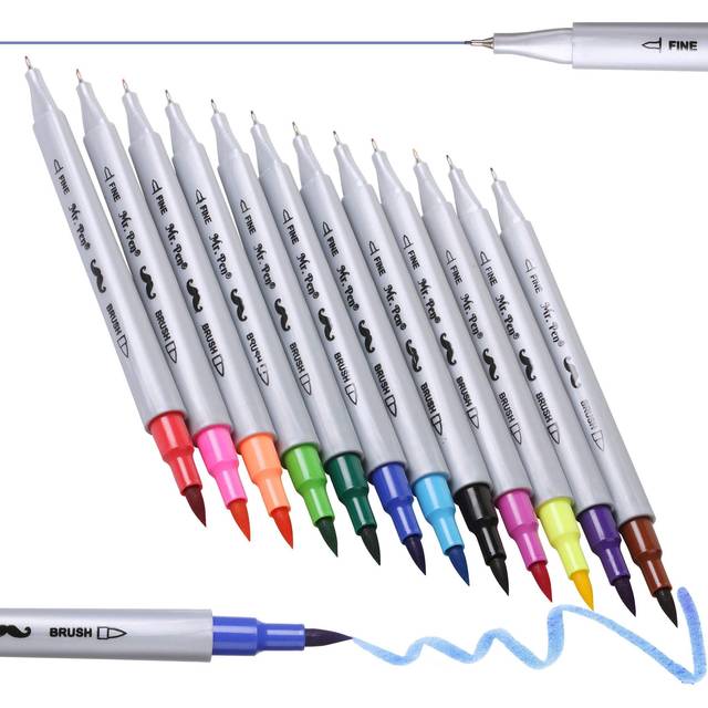 Mr. Pen- Dual Tip Brush Pens  12 Colors  Art Markers for Kids Adults Coloring