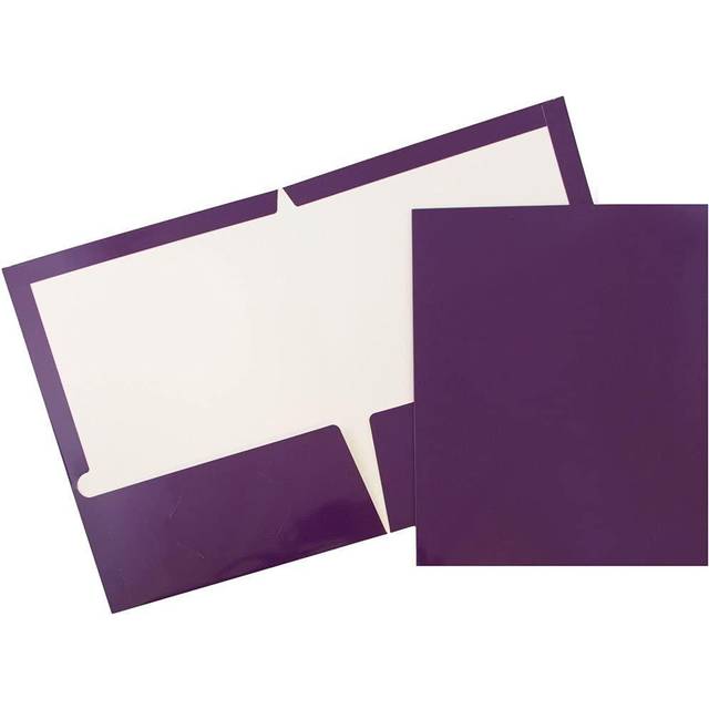 JAM PAPER Laminated Two Pocket Glossy School Folders - Letter Size - High Gloss Purple - Bulk 50/Box