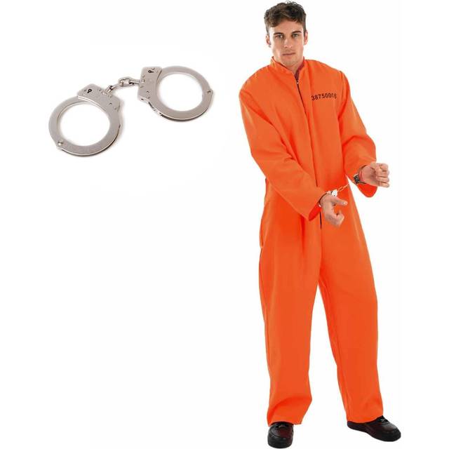 Mens Prisoner Costume Adults Criminal Inmate Orange Convict Boiler Suit , Prisoner Orange, Medium