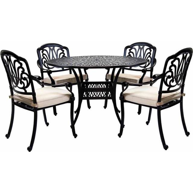 Charles Bentley 4 Seater Round Cast Aluminium Garden Dining Set - Black