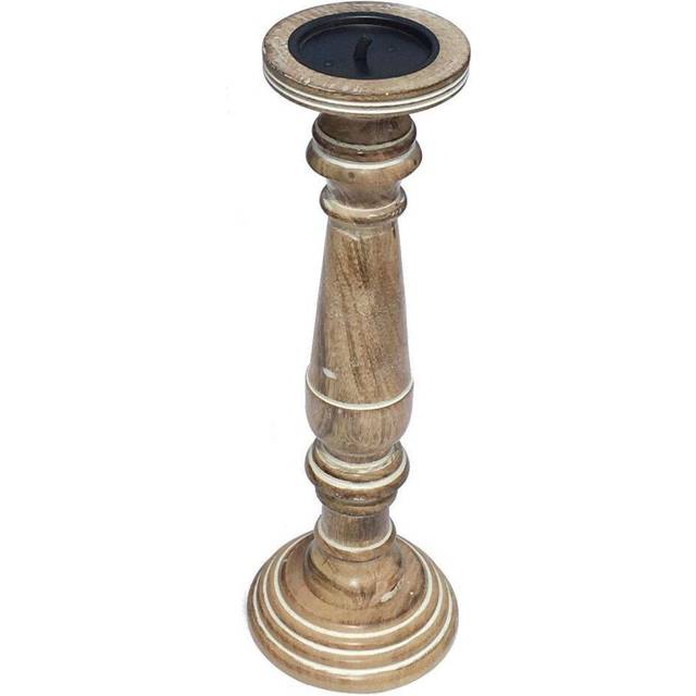 (Natural, X Large 45cm) Rustic Antique Carved Wooden Church Candle Holder