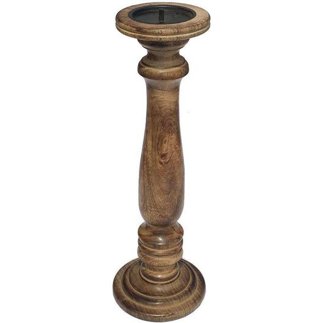 (Light Brown, X Large 45cm) Rustic Antique Carved Wooden Church Candle Holder