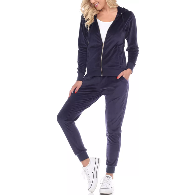 White Mark 2121-04-XL Velour Tracksuit Set, Blue - Extra Large - 2 Piece