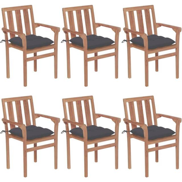 vidaXL Stapelbara trädgårdsstolar med dynor 6 st massiv teak