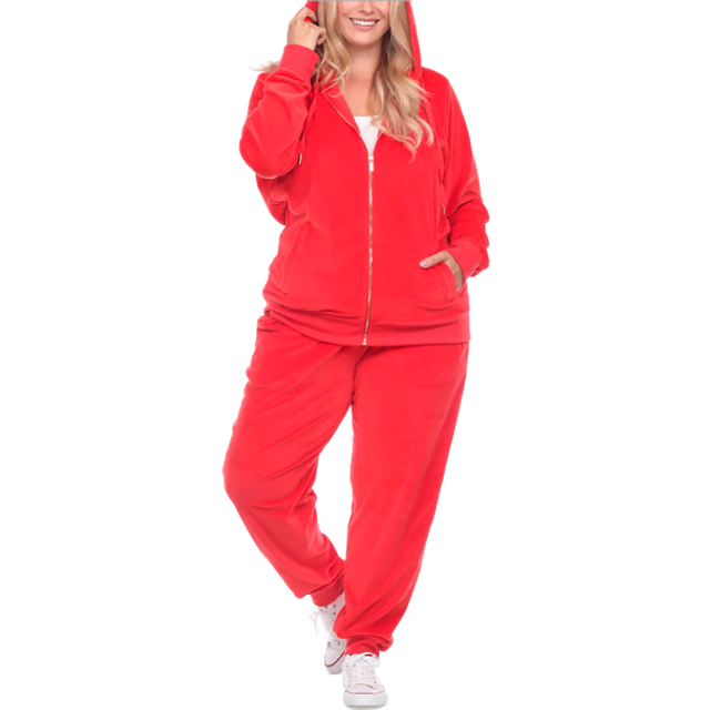 White Mark PS2121-09-3X Women Velour Tracksuit Set, Red - 3X