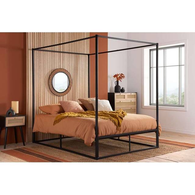 Black 4 Poster Bed Frame Metal Birlea Farringdon Canopy Bed 4FT Small Double