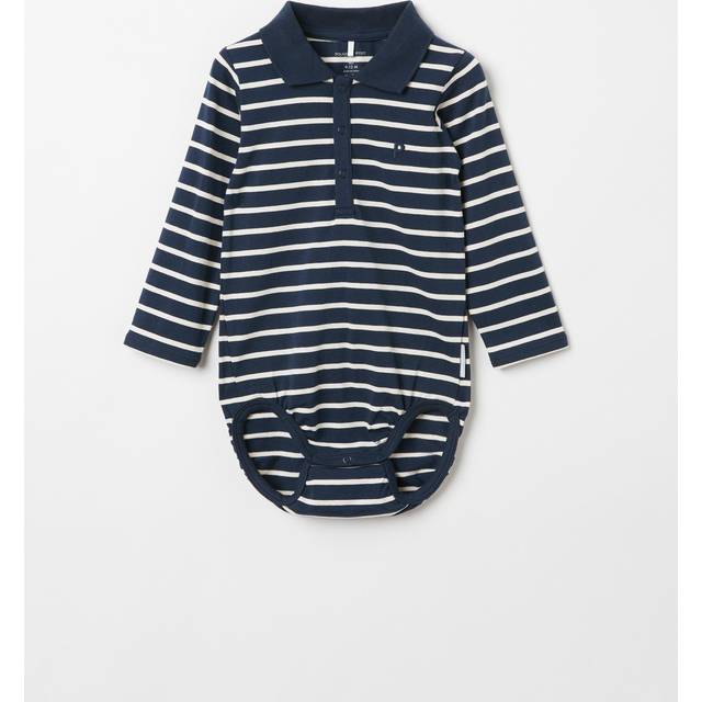 Striped Polo Shirt Babygrow - Navy - 6-9m x 74