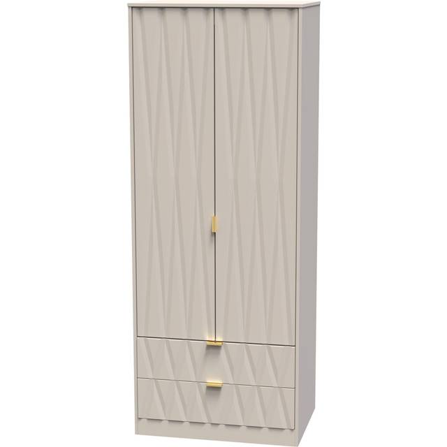 Crowndale Diamond Ready Assembled 2 Door 2 Drawer Matt Kashmir Tall Double Wardrobe - Cream