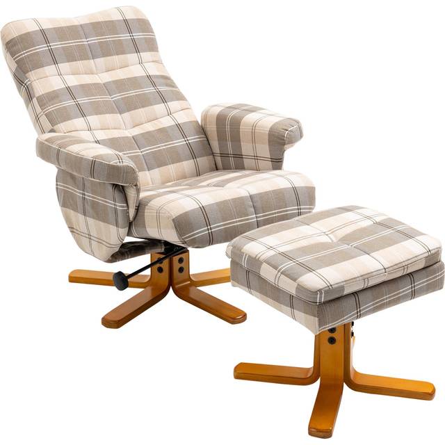HOMCOM Recliner Chair and Footstool Linen-touch Fabric Wooden Base Multicolour