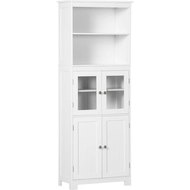 Homcom Freestanding Kitchen Cupboard, 4-door Storage Cabinet With Adjustable Shelf And Glass Doors, White