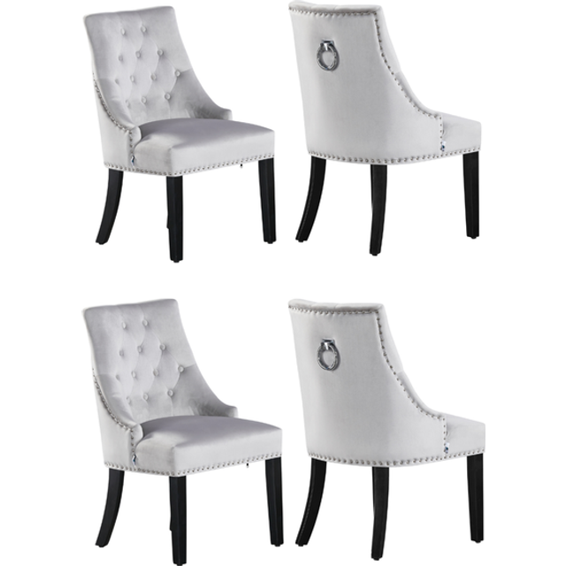 Life Interiors Set Of 4 Windsor Knocker Back Dining Chairs Velvet For Dining Room Kitchen Restaurant Office, Light Grey, Grey