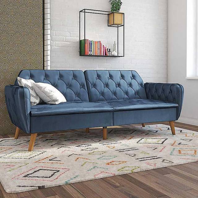 Tallulah Memory Foam Futon Grey Velvet - Blue (210.8cm W X 85cm D)