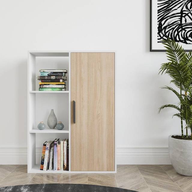 Decorotika Patrick Standard Bookcase Bookshelf Shelving Unit Display Unit With Cabinet - Oak And Anthracite, Multi