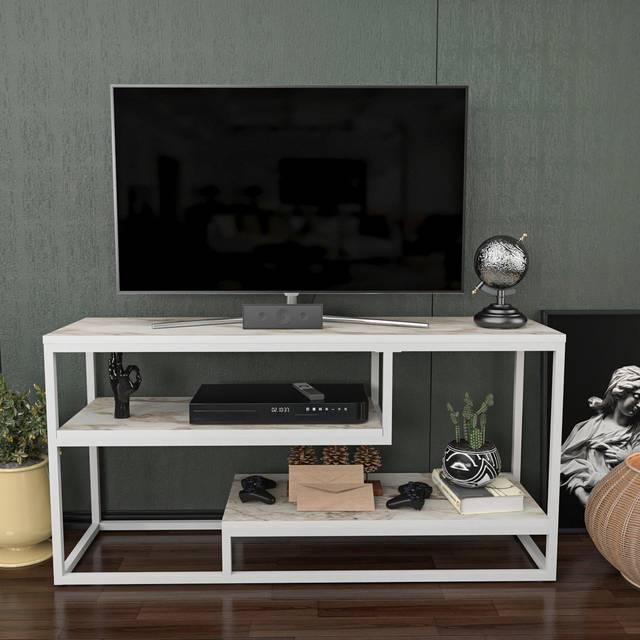 Lorin TV Unit - White Marble Effect