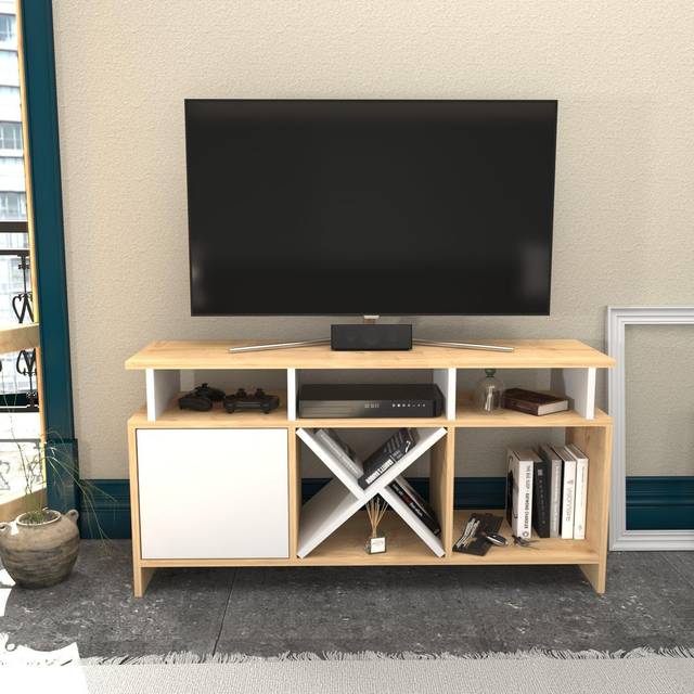 Auburn TV Unit - Sapphire Oak / White - Yellow