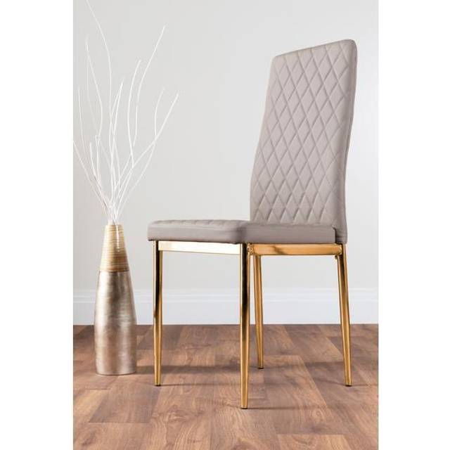 6 x Milan Gold Leg Hatched Upholstered Faux Leather Modern Kitchen Dining Chairs - Cappuccino - Yellow