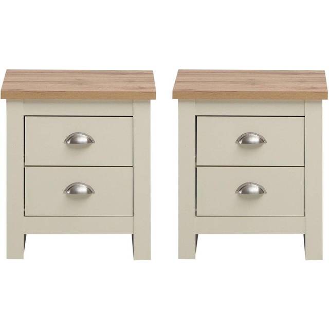 Lisbon Cream 2x Bedside Table Cabinet Bedroom Nightstand 2 Drawer