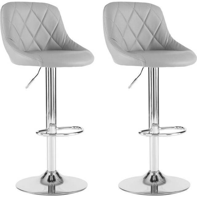 Set of Two Madrid Leather Bar Stools with Chrome Leg - Grey - One Size