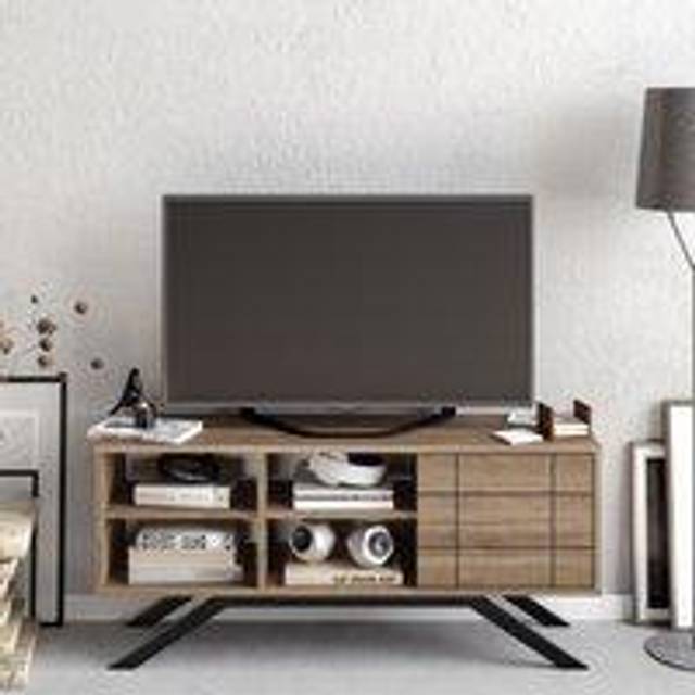Decorotika North 130 Cm Tv Unit Tv Stand Tv Console With Open Shelves And Cabinet - Walnut And Black, Multi