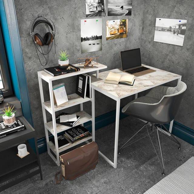 Rino Computer Desk - White Marble Effect