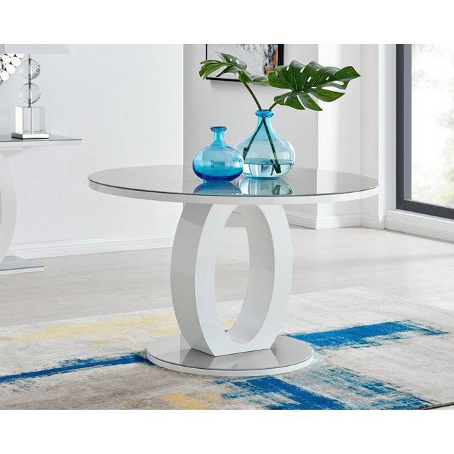 Giovani Grey White High Gloss And Glass Large Round Dining Table - Grey
