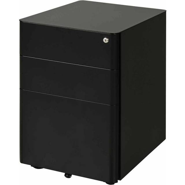 Vinsetto 3 Drawer Metal Filing Cabinet Lockable 5 Wheels Under Desk Black