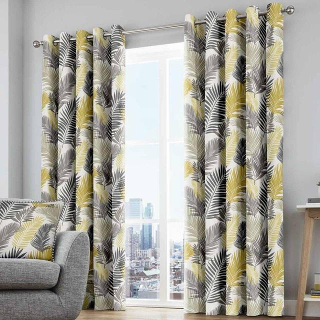 Fusion tropiskt kuddskydd, ochre gul, 43 x 43 cm Curtains: 46" Width x 54" Drop (117 x 137cm) Ockra