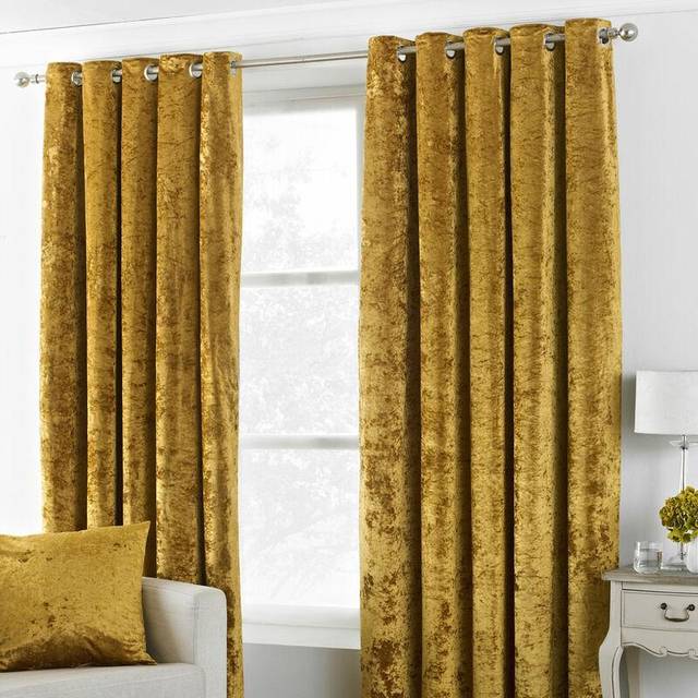 Paoletti Verona Ochre Crushed Velvet Eyelet Curtain 168 x 229cm - Orange - W 229 x D 168cm