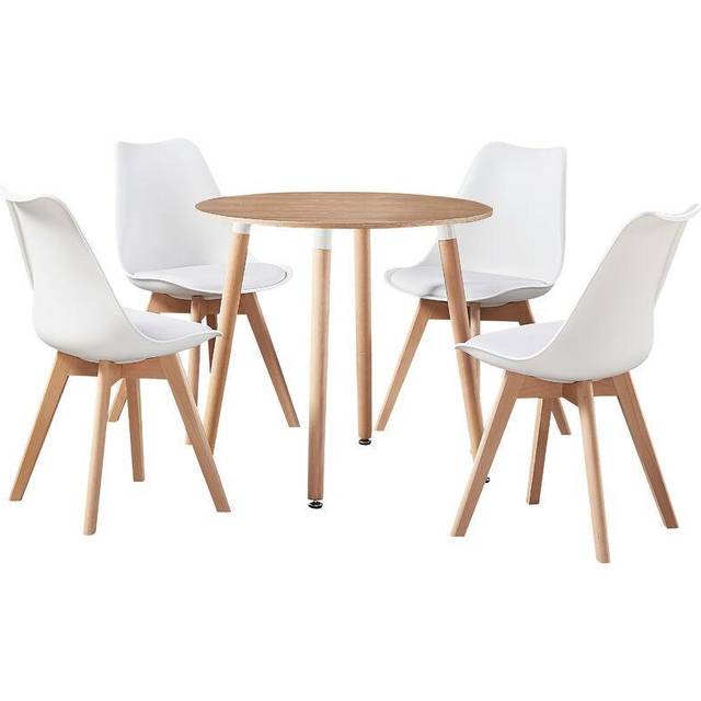 5PCs Dining Set - a Round Dining Table & Set of 4 Lorenzo Tulip chairs with Padded Seat - White - One Size