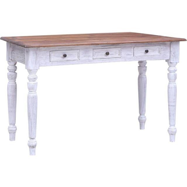 (white and light wood) vidaXL Desk with 3 Drawers Writing Stand Workstation Computer Table Study Desk
