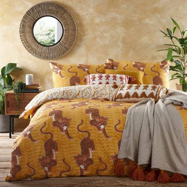 Tibetan Tiger Global Tribal Duvet Cover Set - Yellow - King