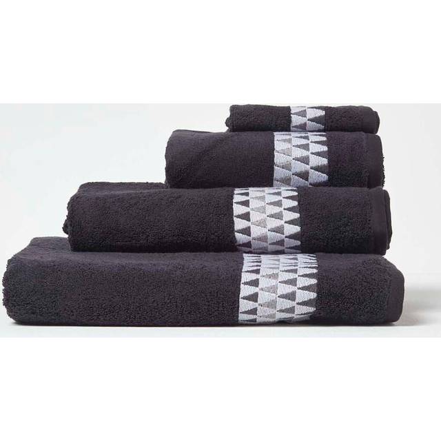 Homescapes Black Hand Towel Geometric 100% Cotton Towel