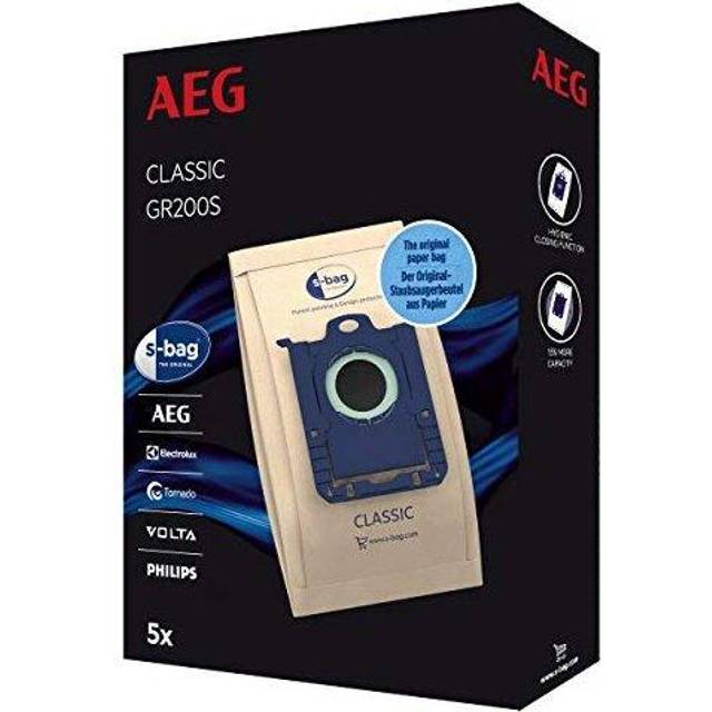 AEG GR200S s-Bag dammsugarpåsar Classic (5 dammpåsar för permanent hög sugkraft, optimal filtrering, hygienstängning, högkvalitativa papperspåsar, brun)