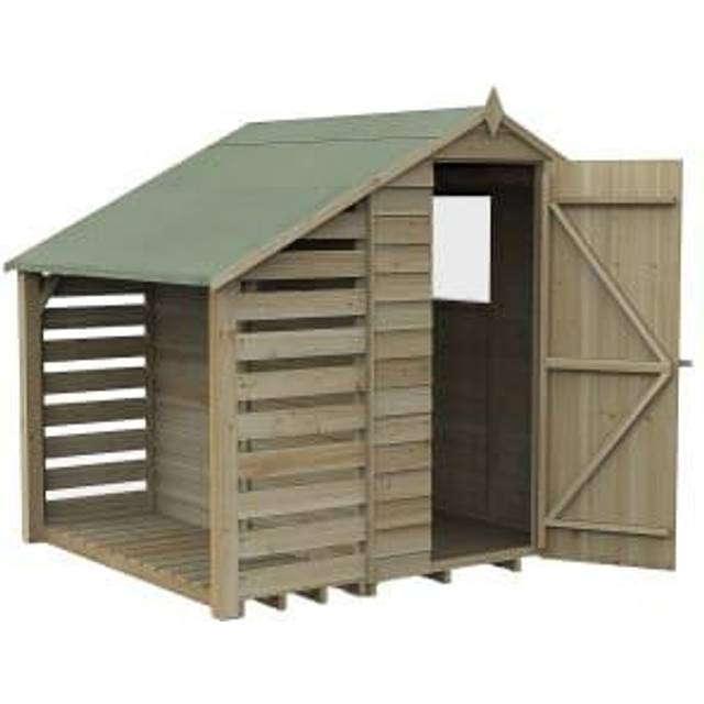 Forest Garden 4x6 Forest 4Life Overlap Windowless Apex Shed with Lean to - 4 x 6 Forest 4Life Overlap Windowless Apex Wooden Shed With Lean To - Delivery Only