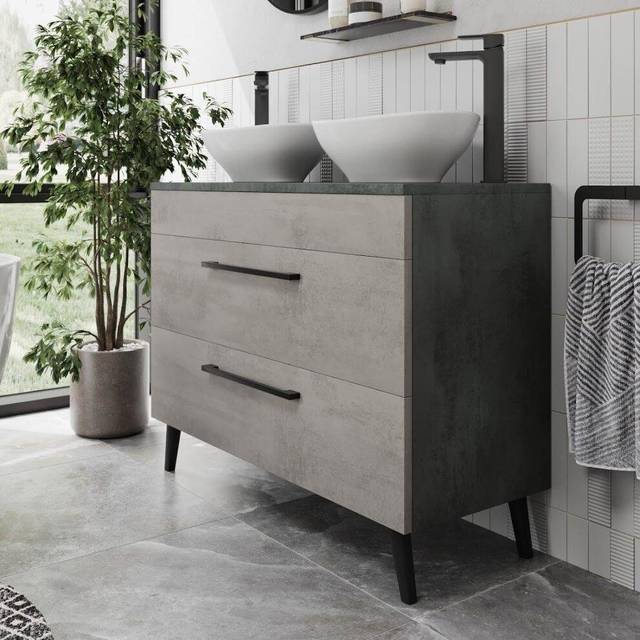Bathroom vanity unit double basin sink cabinet soft close drawer grey 1000mm