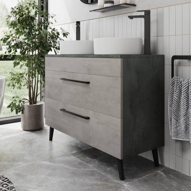 Bathroom vanity unit double basin sink cabinet soft close drawer 1000mm grey