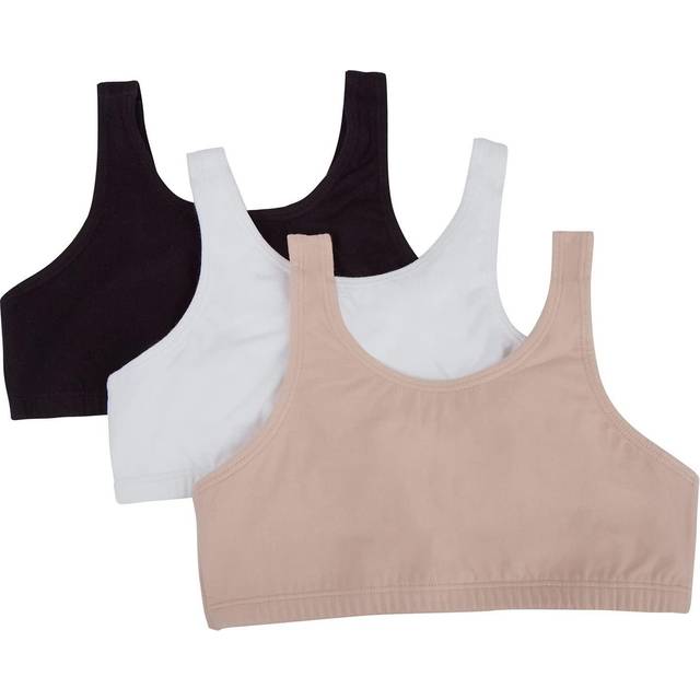 Fruit of the Loom Girls' Cotton Built-up Stretch Sports Bra  White/Black Hue/Sand  32