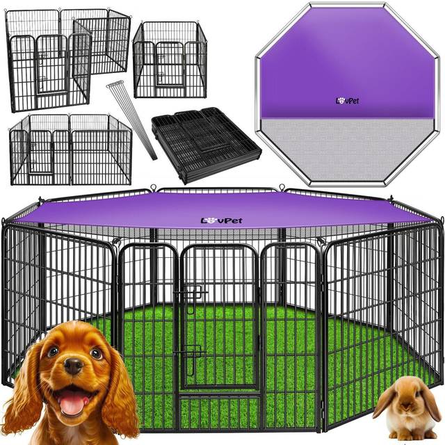 LovPet valp lekhage, hund med dörr och väderskyddad lekplats för husdjur, hund, katt, valp, kanin, marsvin, XXL med skyddande presenning