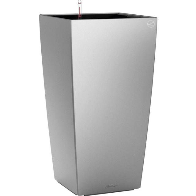 (Silver Metallic, H75 L40 W40 cm) LECHUZA CUBICO Square Tall Poly Resin Self-watering Planter