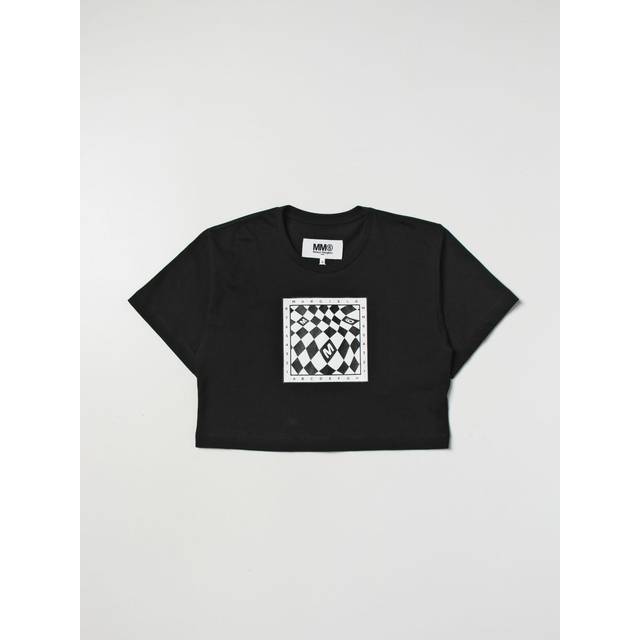Mm6 Maison Margiela Childrens Unisex Kids Cropped Logo Print T-Shirt In Black - Size 6Y