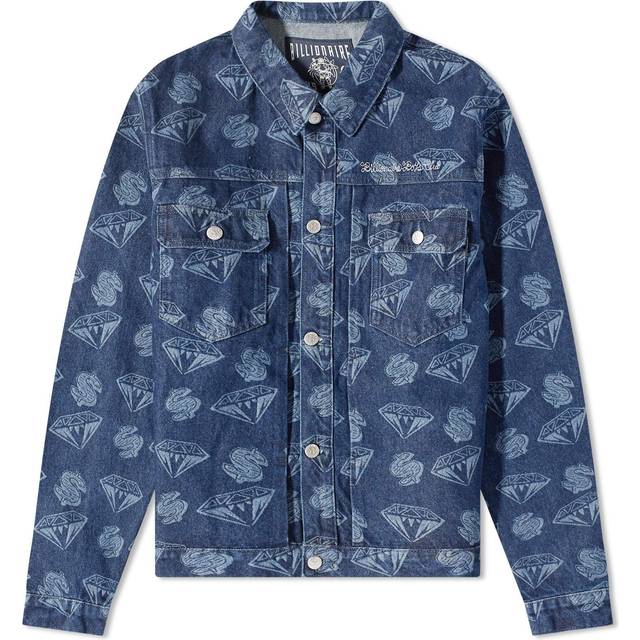 DIAMONDS & DOLLARS PRINTED DENIM JACKET - INDIGO, XXL