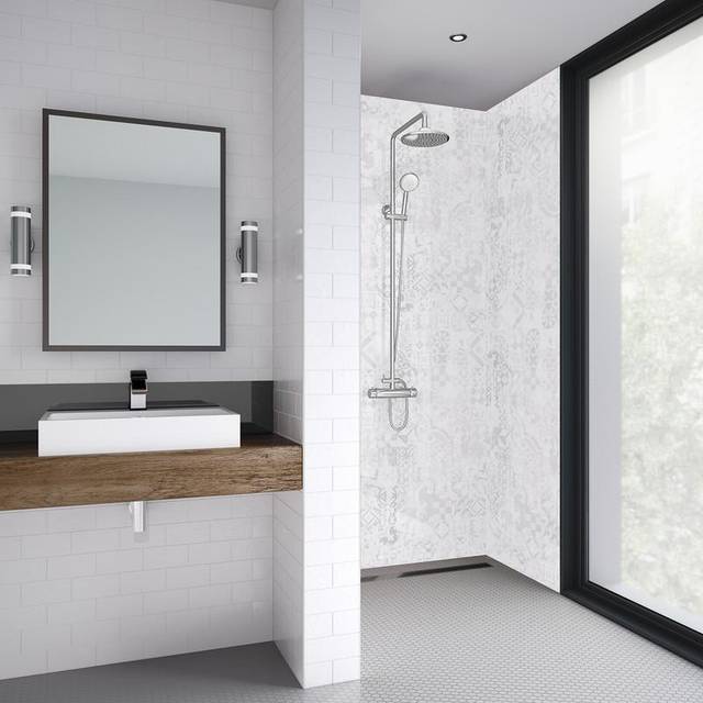 Wetwall Elite Post Formed and Tongue and Groove Quartzo Bianco Shower Panel 2420 x 1200mm - White