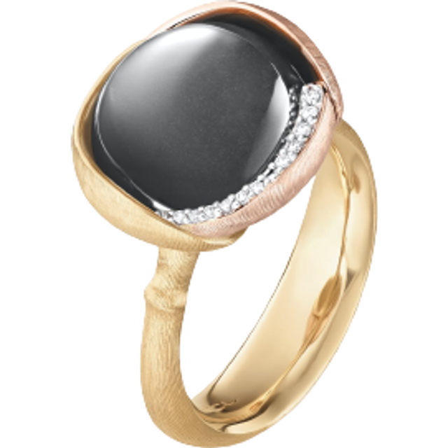 OLE LYNGGAARD COPENHAGEN Lotus 3, 18 kt. guld ring med grå månesten og brillanter