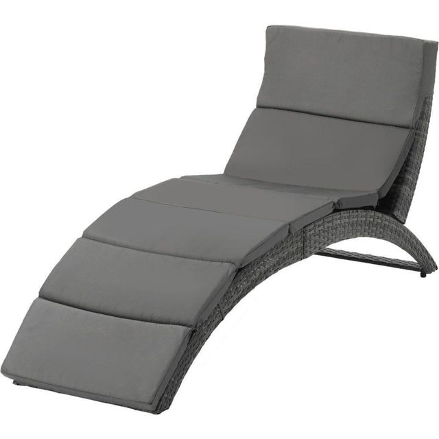 Outsunny Garden Rattan Sun Lounger Foldable Patio Recliner Chaise Chair Grey | TJ Hughes