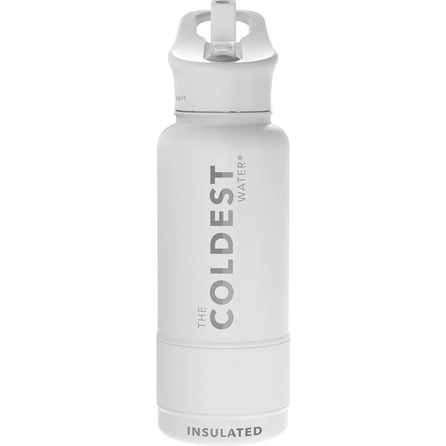Coldest Sports Water Bottle with Straw Lid Vacuum Insulated Stainless Steel Metal Thermos Bottles Reusable Leak Proof Flask for Sports Gym Epic White